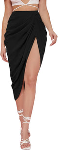 WDIRARA satin split-front ruched wrap midi skirt, photo 11 of 27