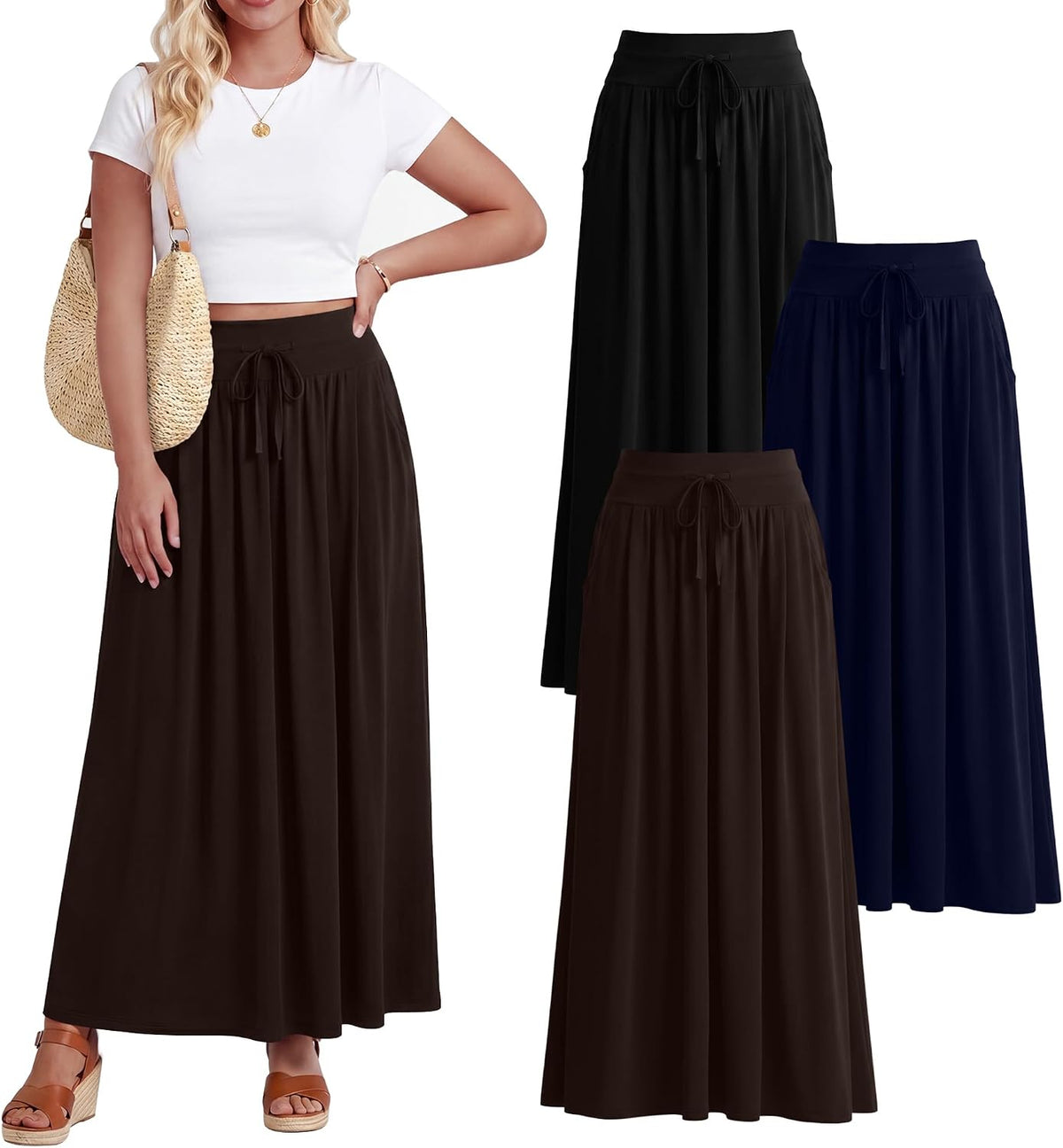 Velvelhall tiered boho maxi skirt with pockets, 3-pack, photo 3 of 6