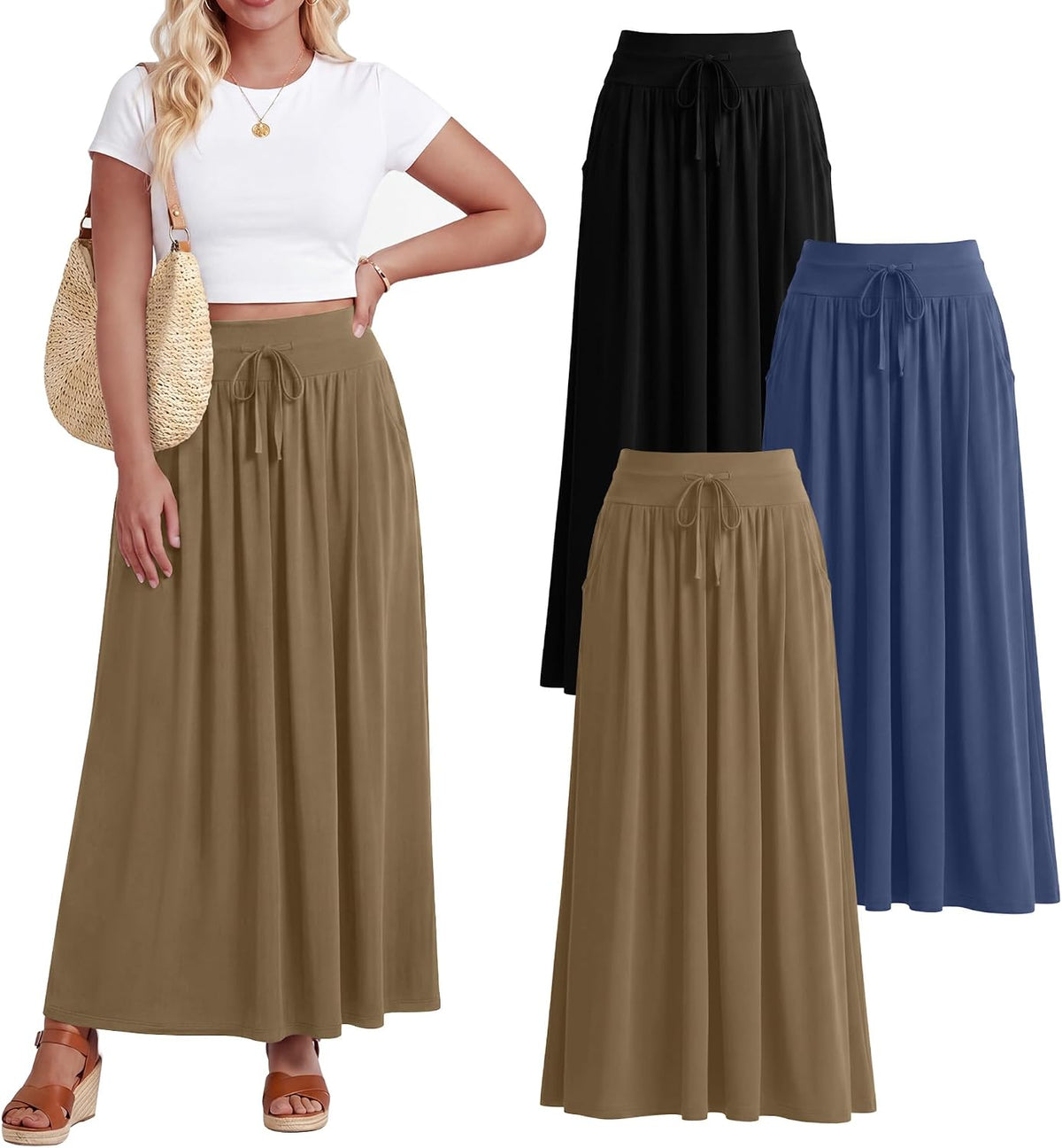 Velvelhall tiered boho maxi skirt with pockets, 3-pack, photo 6 of 6