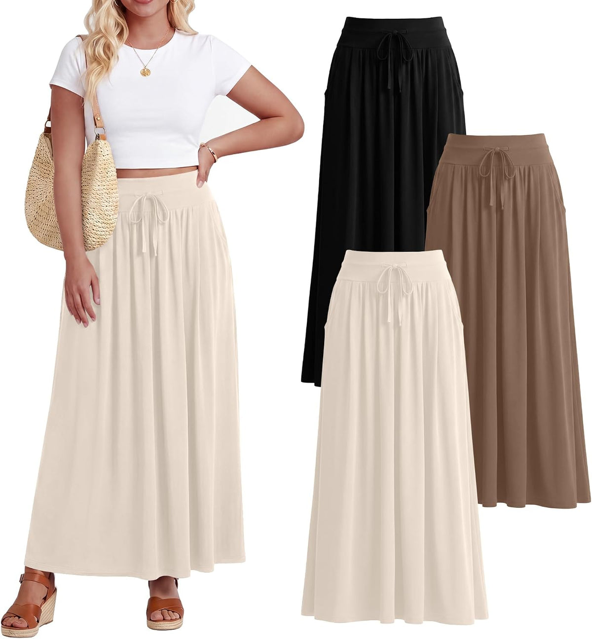 Velvelhall tiered boho maxi skirt with pockets, 3-pack, photo 4 of 6