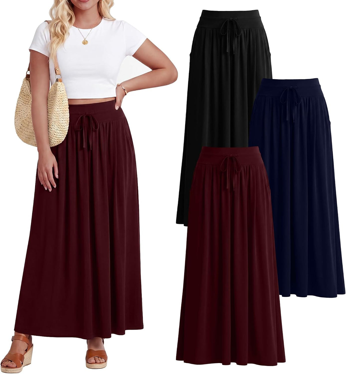 Velvelhall tiered boho maxi skirt with pockets, 3-pack, photo 5 of 6