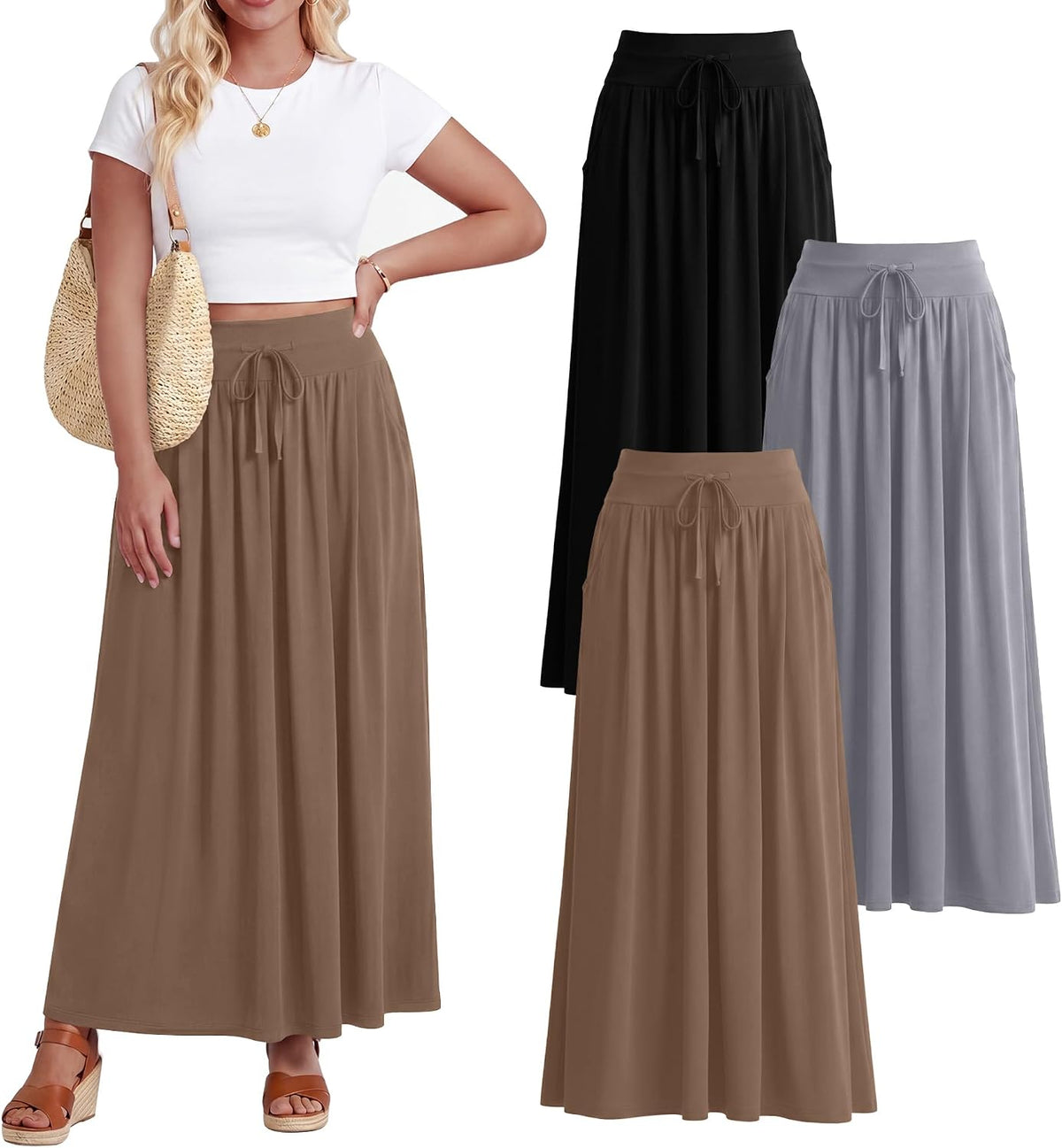 Velvelhall tiered boho maxi skirt with pockets, 3-pack, photo 1 of 6