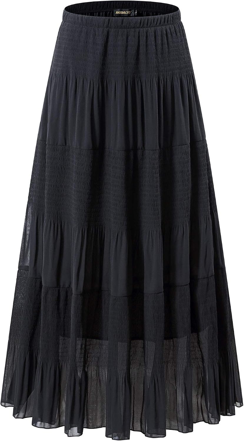 NASHALYLY pleated chiffon A-line maxi skirt, photo 21 of 54